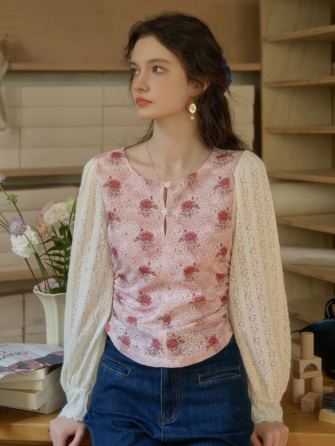 【Final Sale】Maren Round Neck Rose Blouse