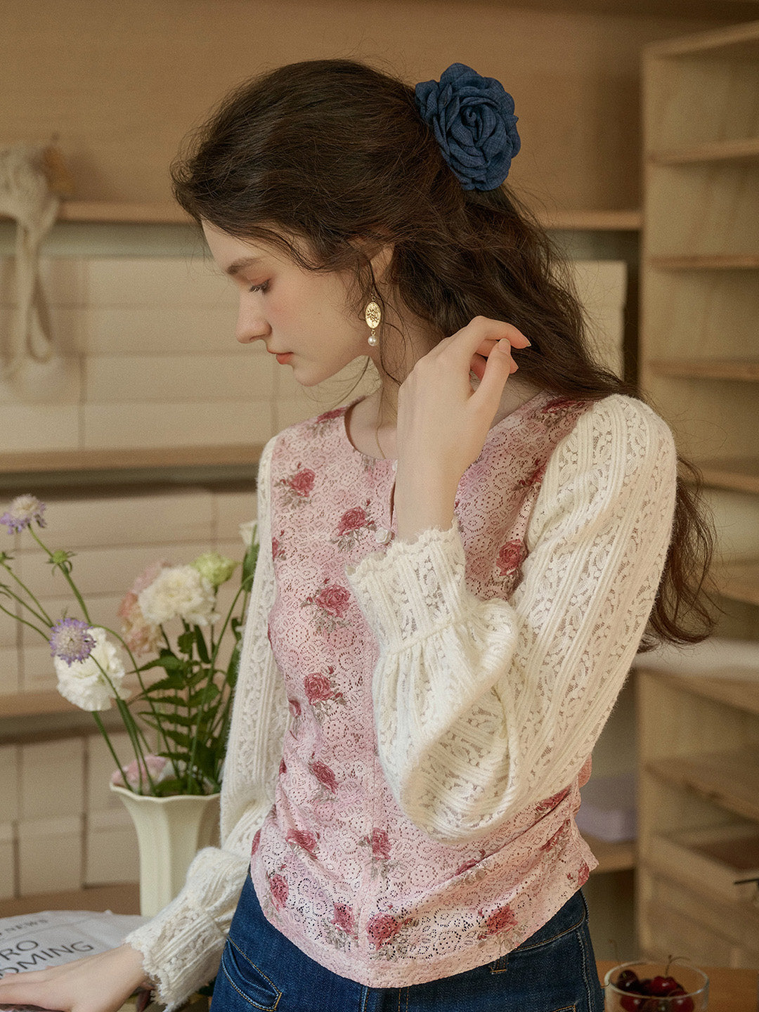 【Final Sale】Maren Round Neck Rose Blouse