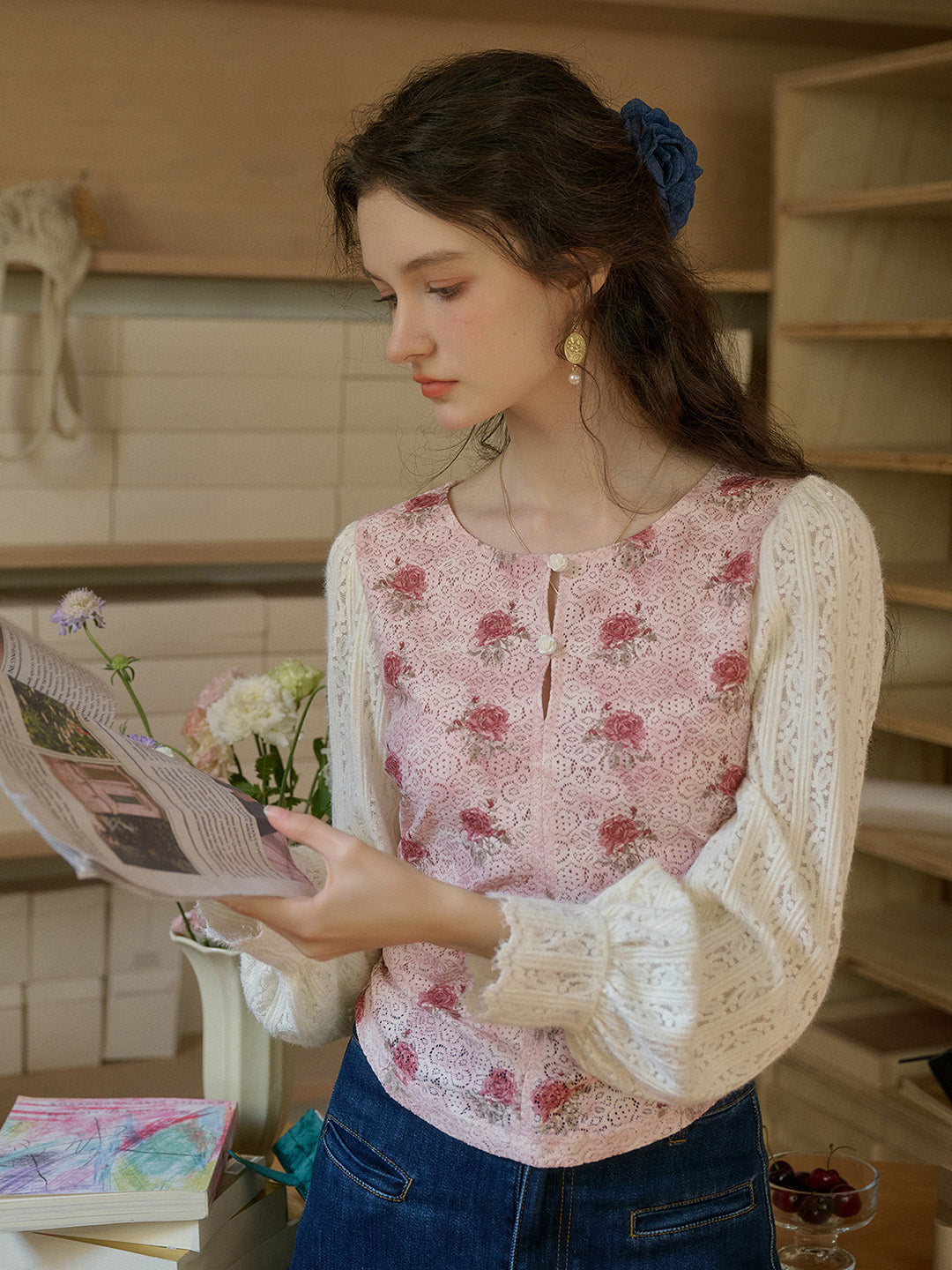 【Final Sale】Maren Round Neck Rose Blouse