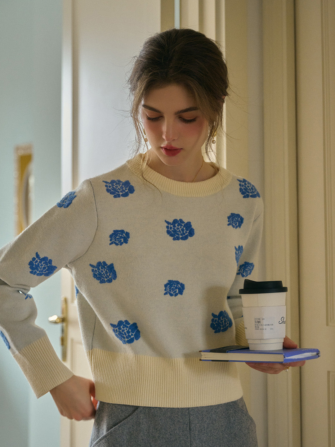 Zayla Rose Rib Crew Neck Fair Isle Sweater