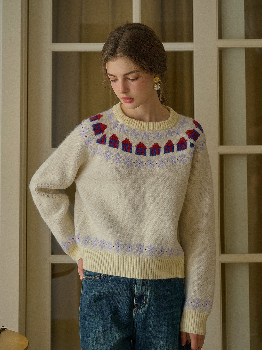 Xyla Fair Isle Round Neck Knit Sweater