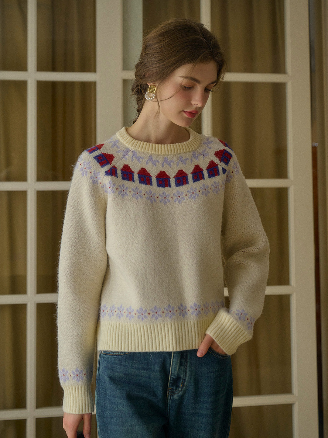 Xyla Fair Isle Round Neck Knit Sweater