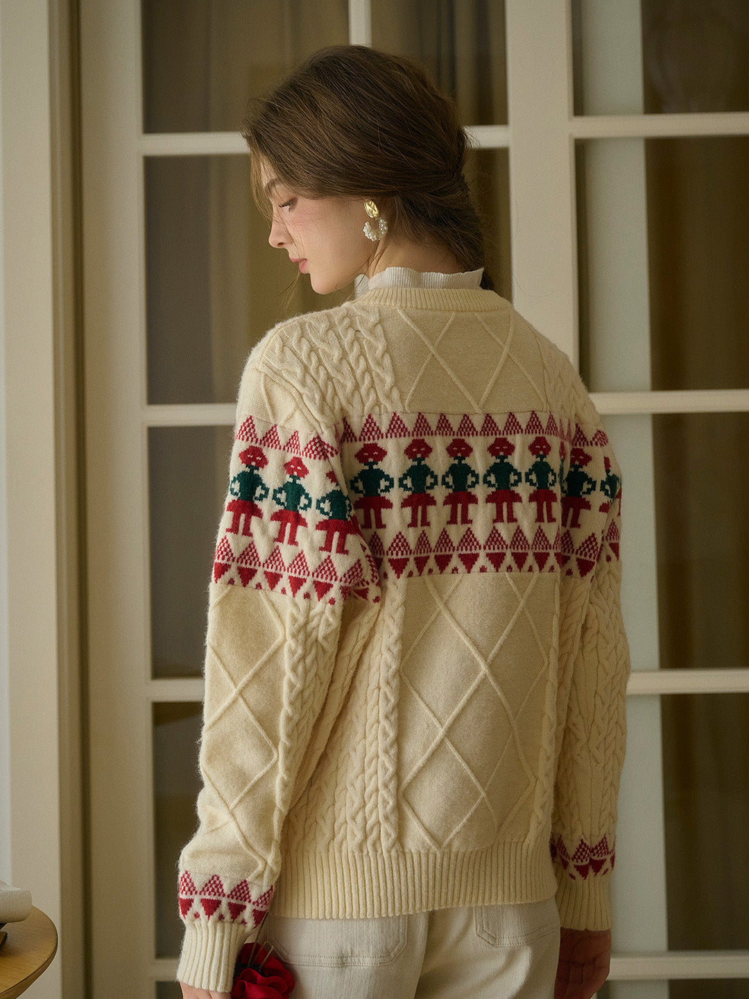 Alianna Fair Isle Ribbed Round Neck Christmas Pattern Knit Sweater