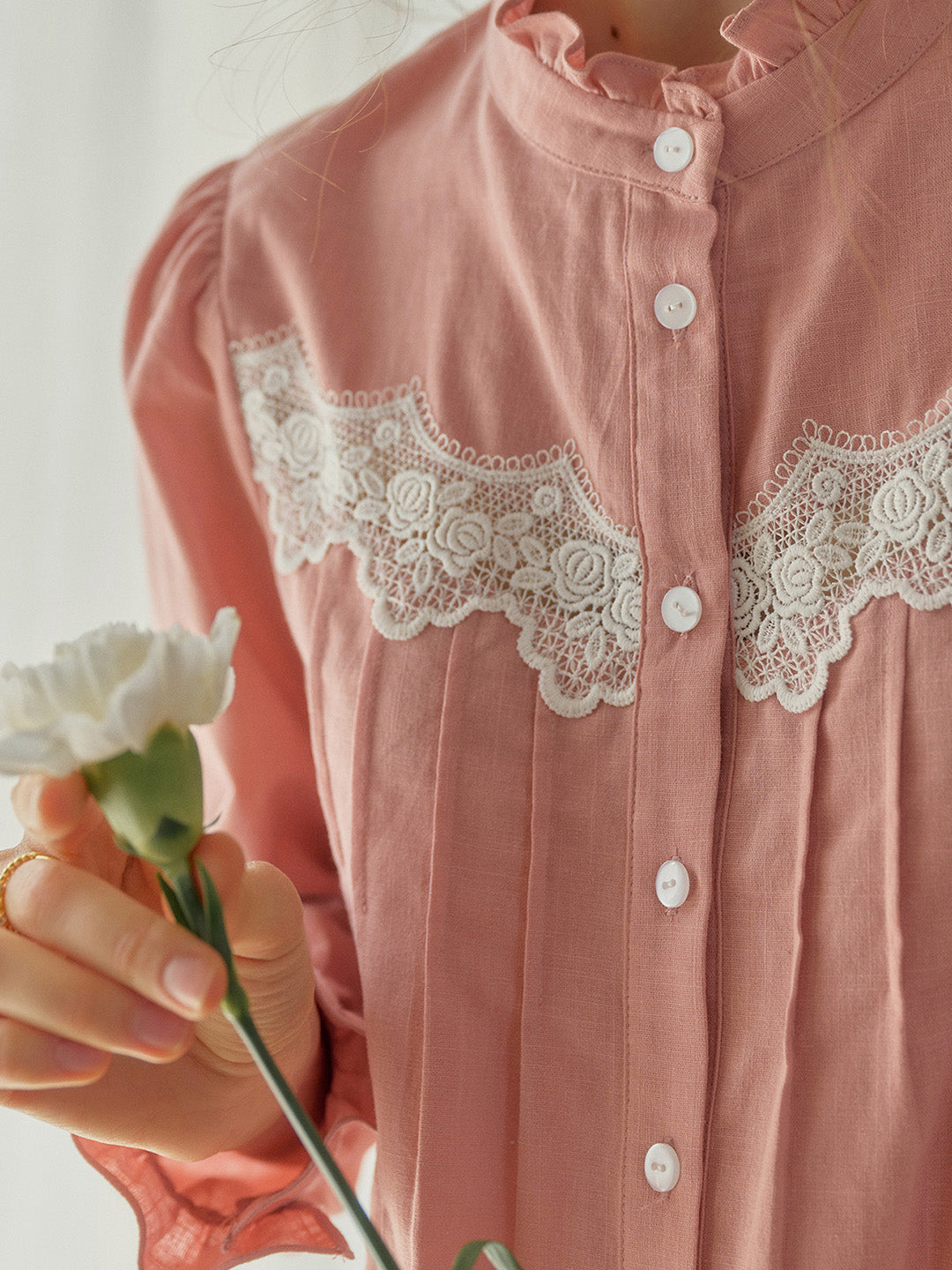 Kitty Wavy Stand Collar Lace Blouse - Blue