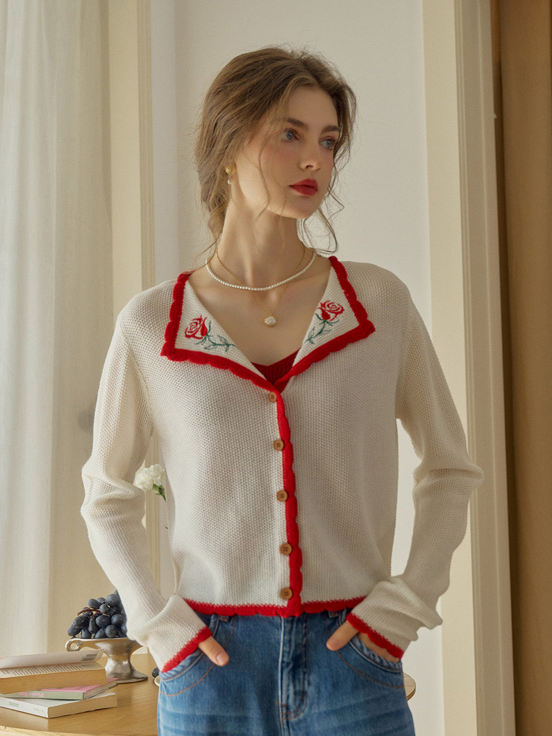 Rosemary V-Neck Embroidered Wool Cardigan