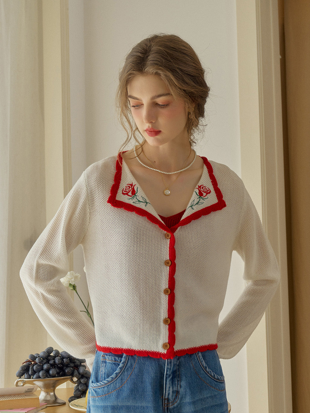 Rosemary V-Neck Embroidered Wool Cardigan