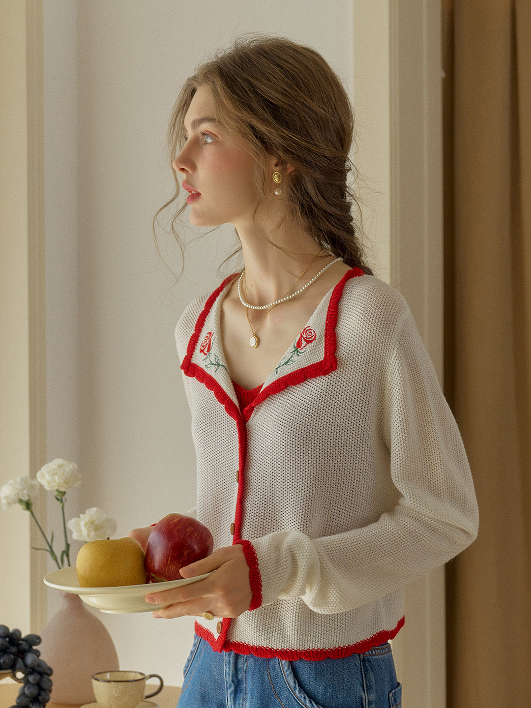 Rosemary V-Neck Embroidered Wool Cardigan