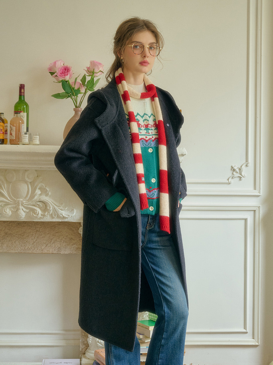 Harper Horn Button Long Vintage Wool Coat