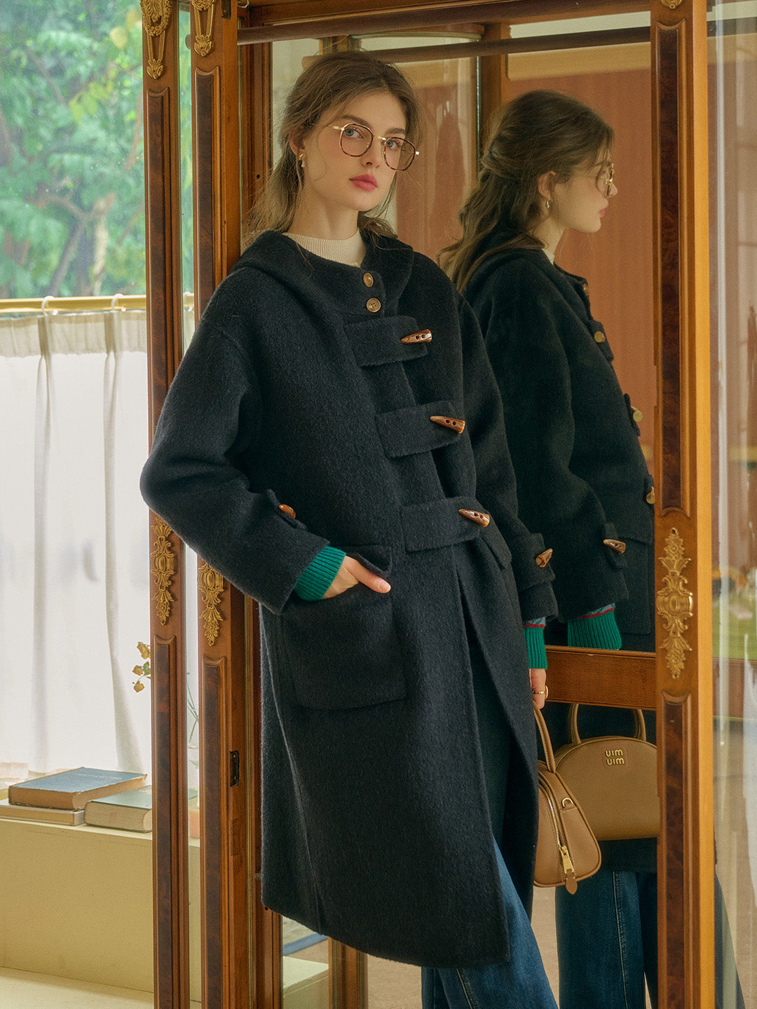 Harper Horn Button Long Vintage Wool Coat