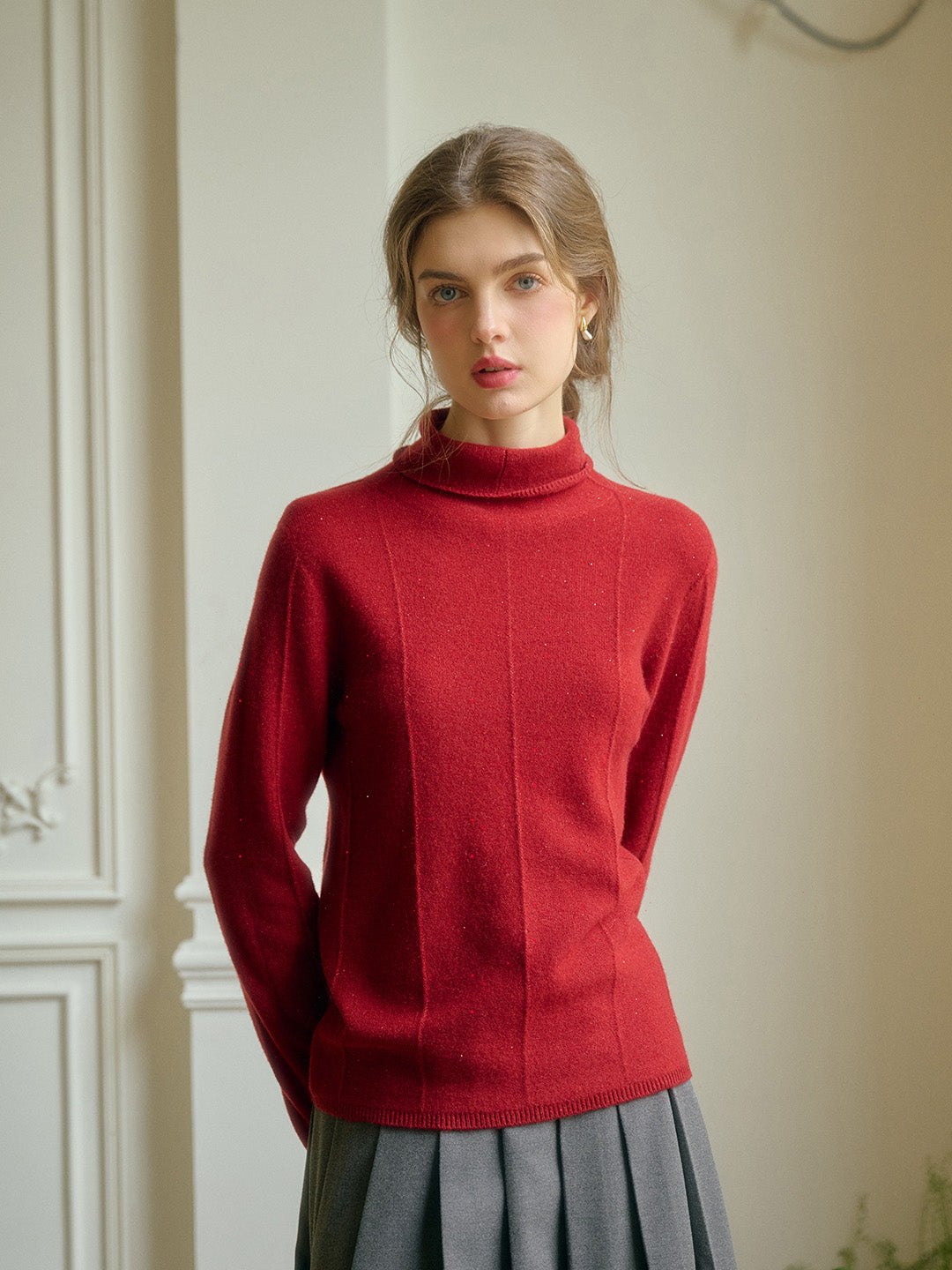 Emma Glitter Mockneck 100% Wool Sweater