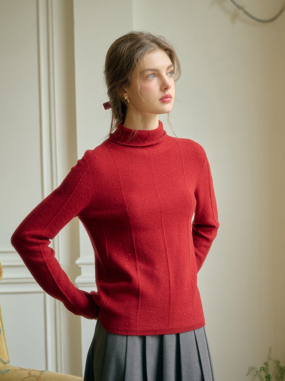 Emma Glitter Mockneck 100% Wool Sweater