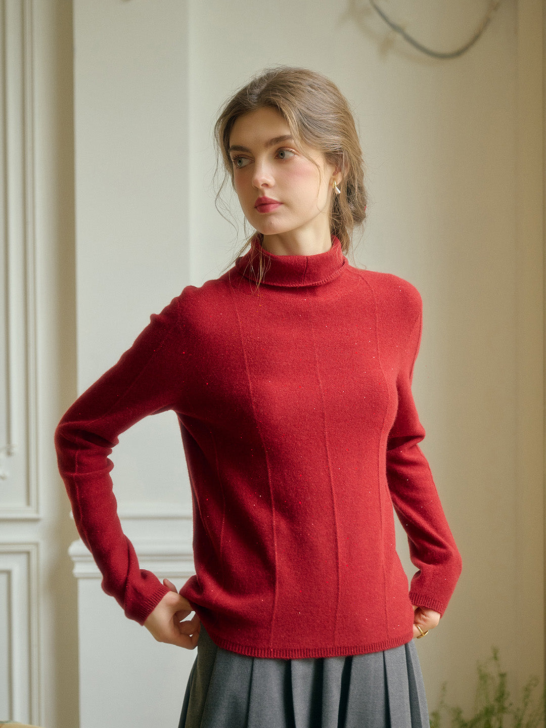 Emma Glitter Mockneck 100% Wool Sweater