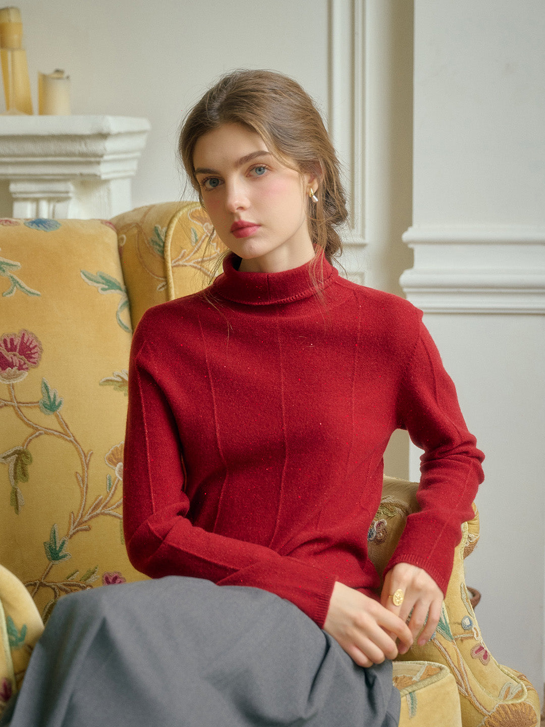 Emma Glitter Mockneck 100% Wool Sweater