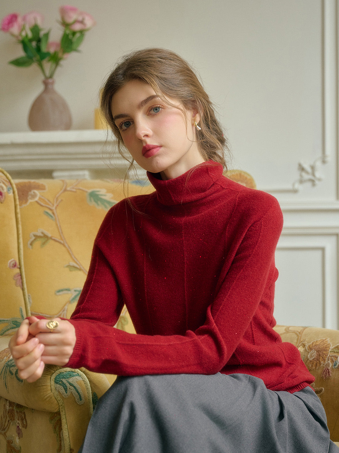 Emma Glitter Mockneck 100% Wool Sweater