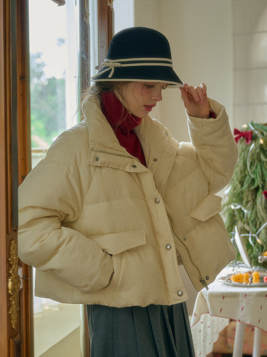 Joanna Stand Collar Pocket Down Jacket