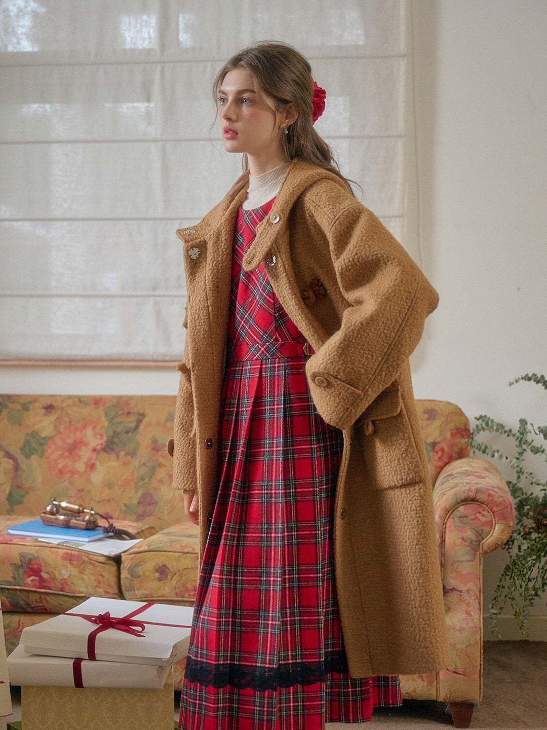 Trixie Vintage Inspired Button Long Wool Coat