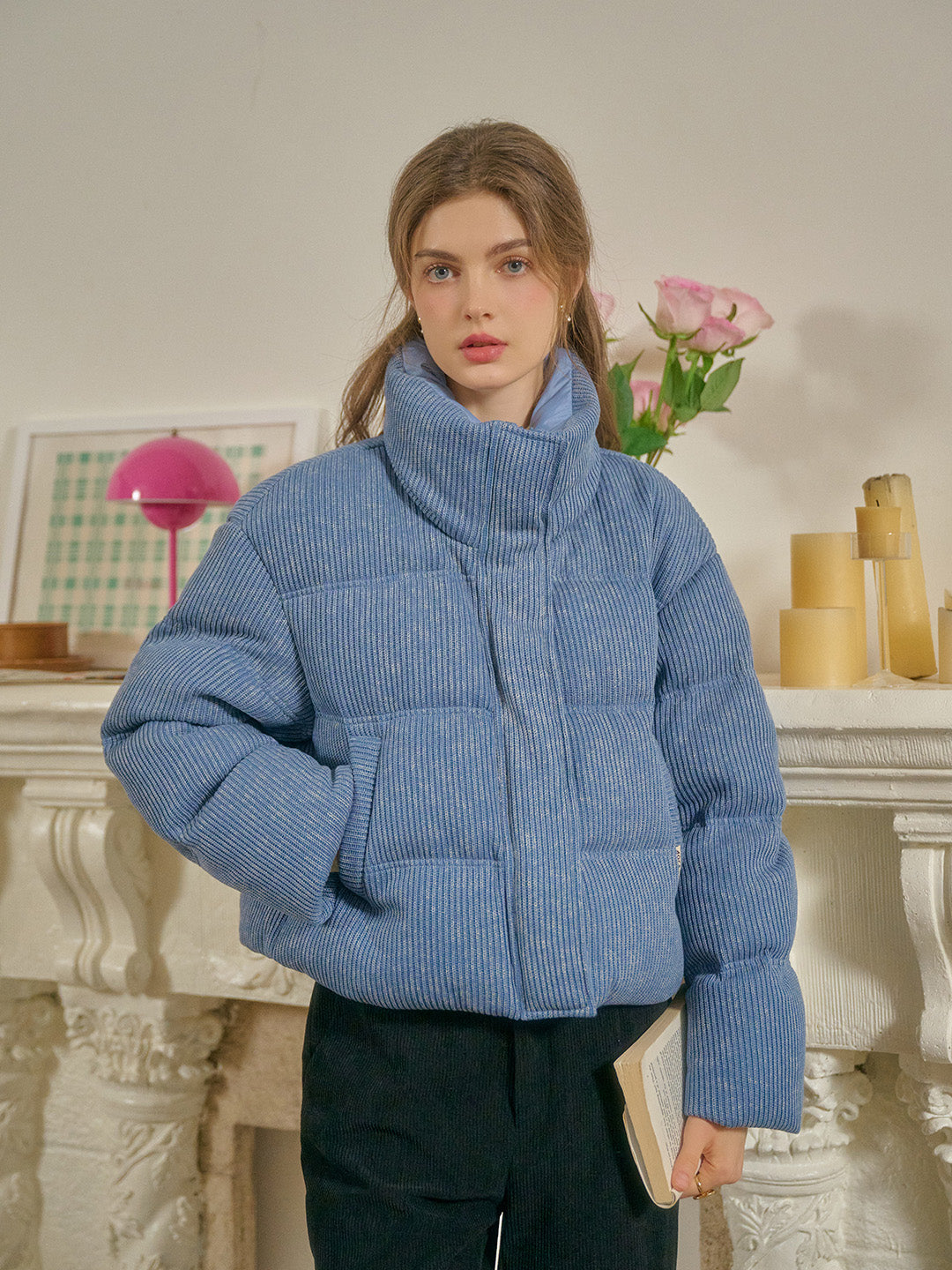 Hazel Stand Collar Knitted Down Jacket