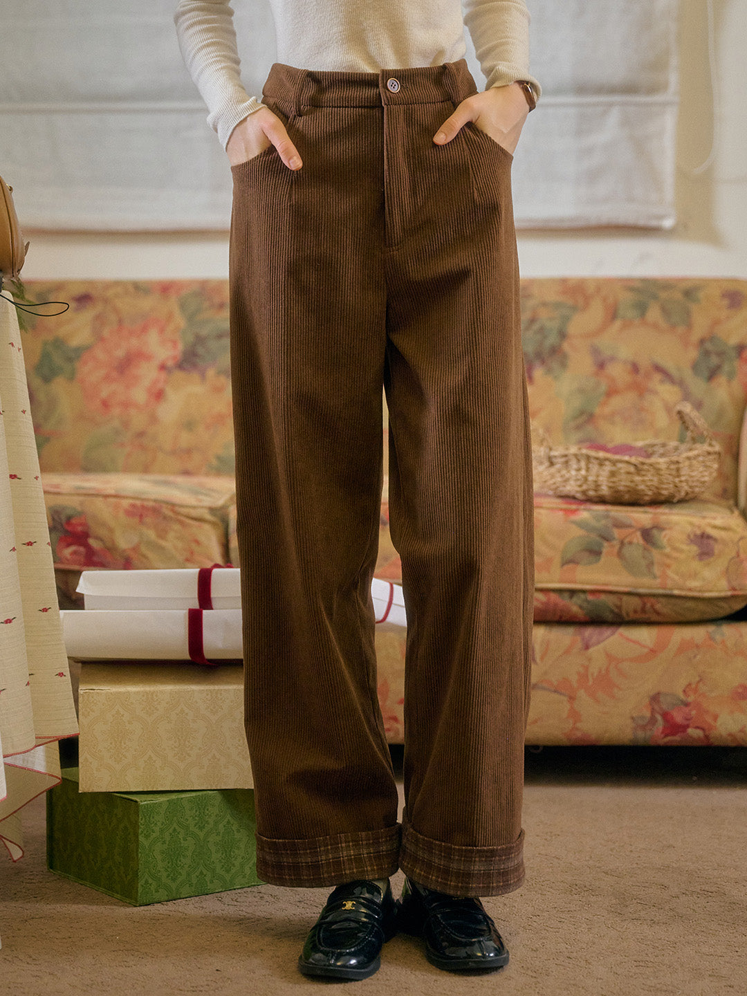 Lila Classic Corduroy Straight Trousers - Brown