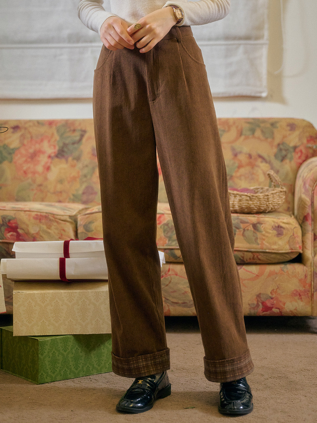 Lila Classic Corduroy Straight Trousers - Brown