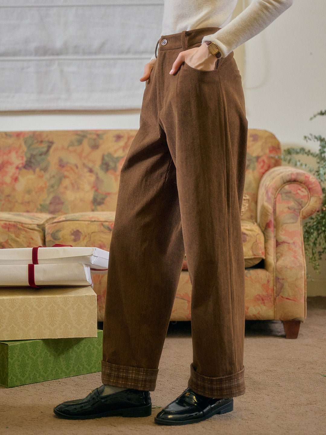 Lila Classic Corduroy Straight Trousers - Brown