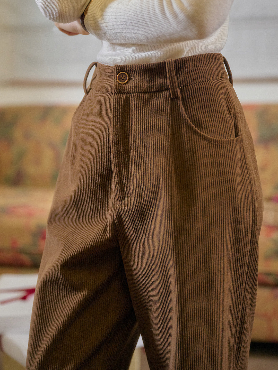 Lila Classic Corduroy Straight Trousers - Brown