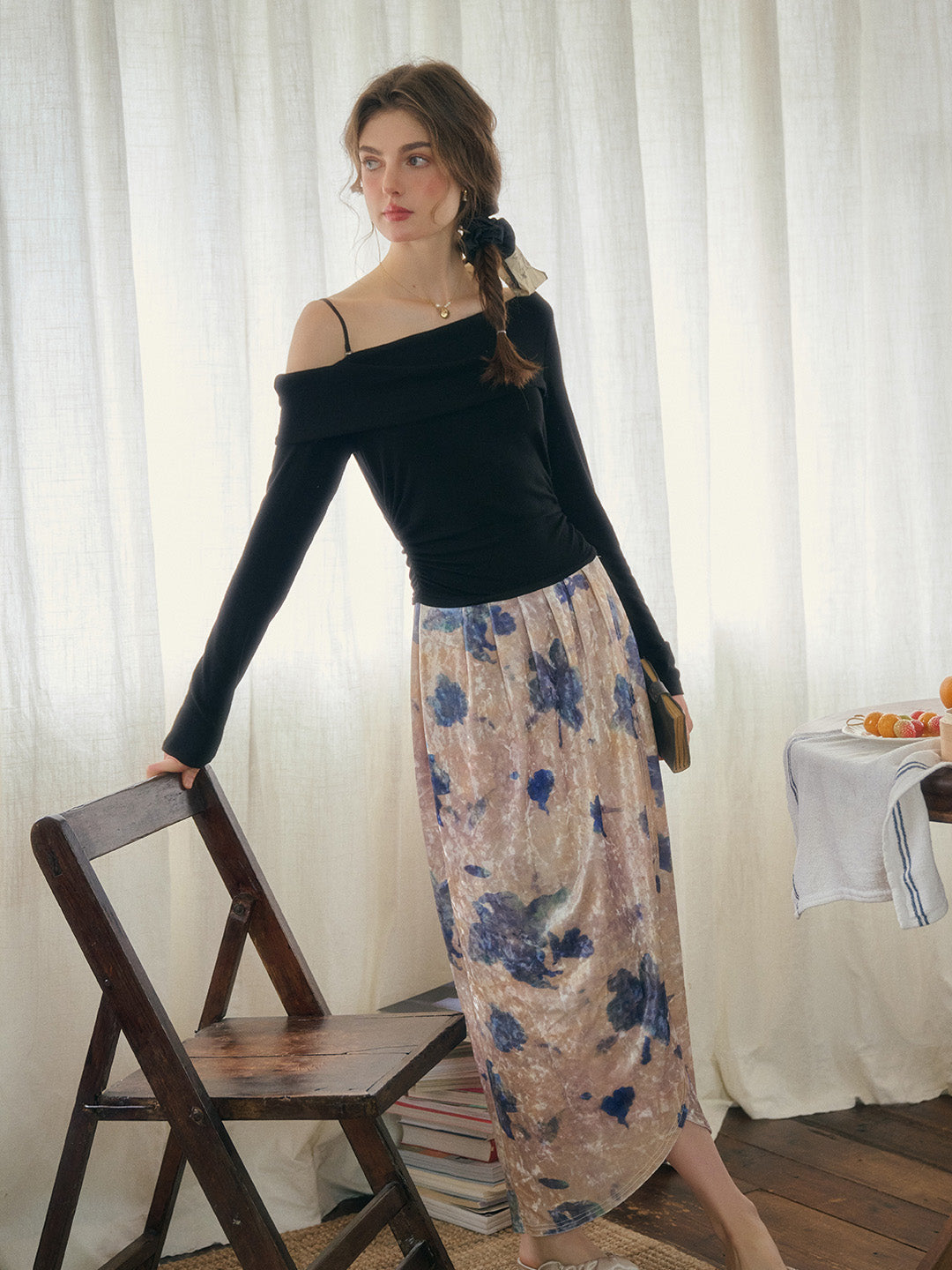 Leona Off-shoulder Velvet Patchwork Dress