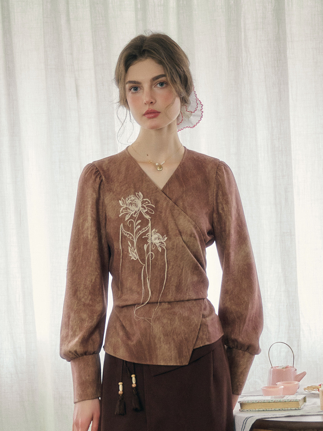 Selene V-Neck Embroidered Blouse