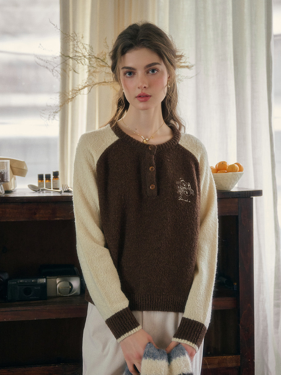 Juno Round Neck Raglan Sleeve Wool Sweater