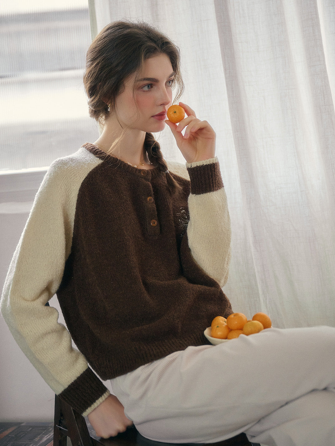 Juno Round Neck Raglan Sleeve Wool Sweater