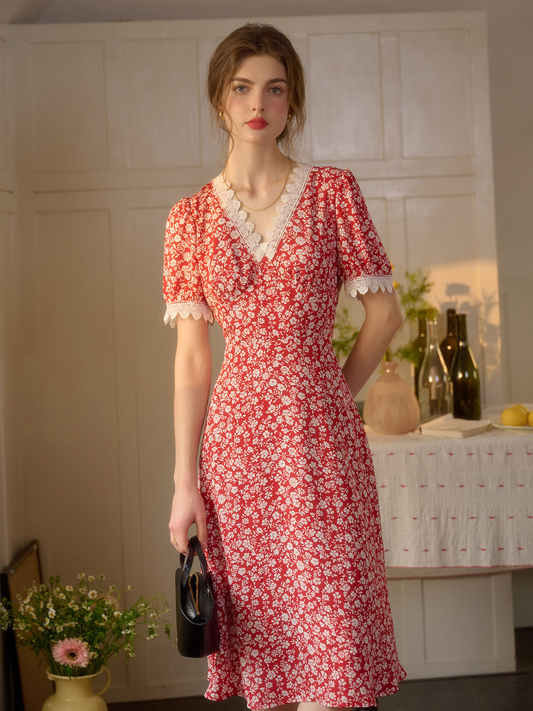 Amelia V-Neck Lace Floral Dress