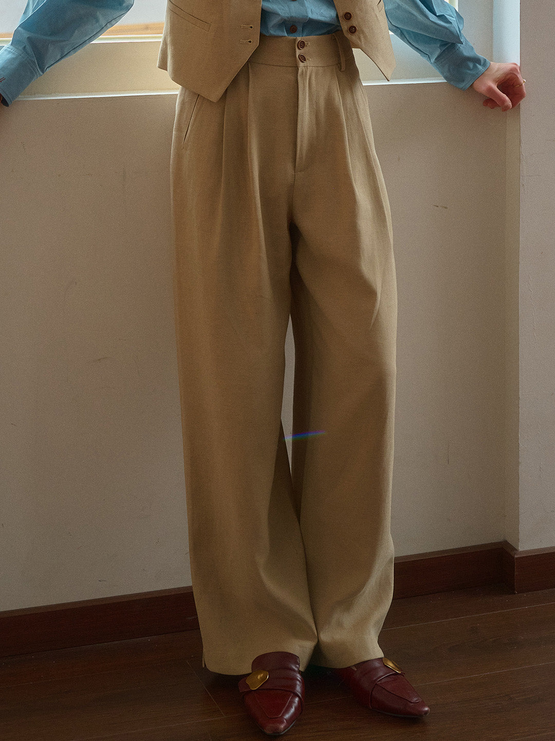 Karina Khaki Linen Trousers