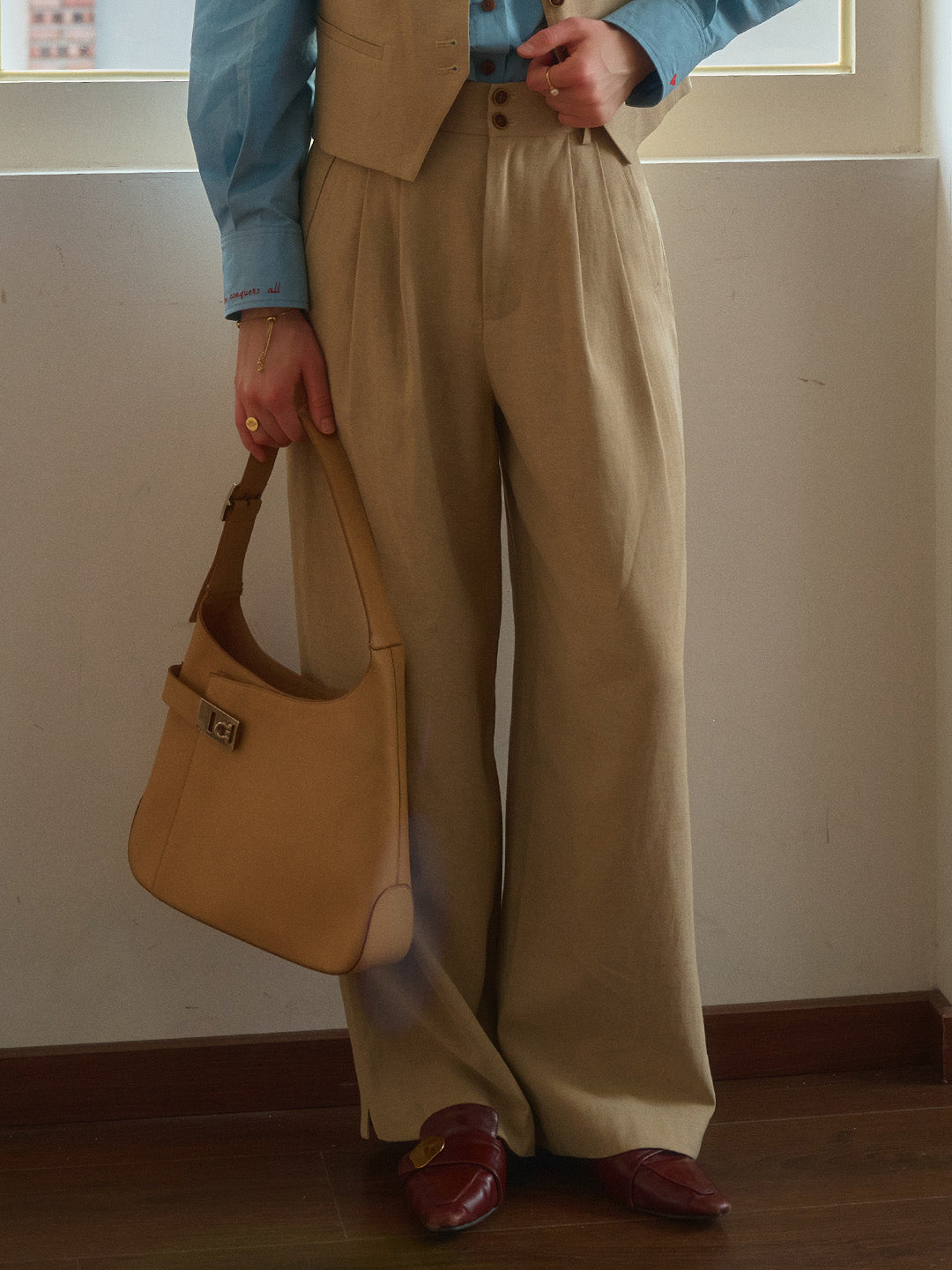 Karina Khaki Linen Trousers