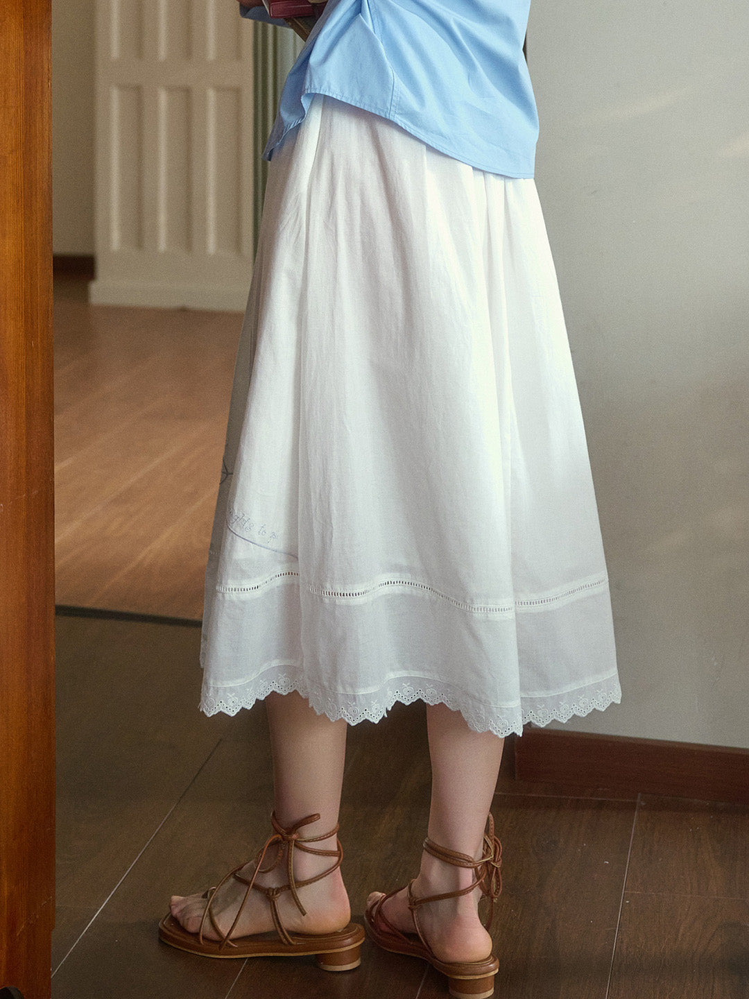 Ava Embroidery White Cotton Skirt