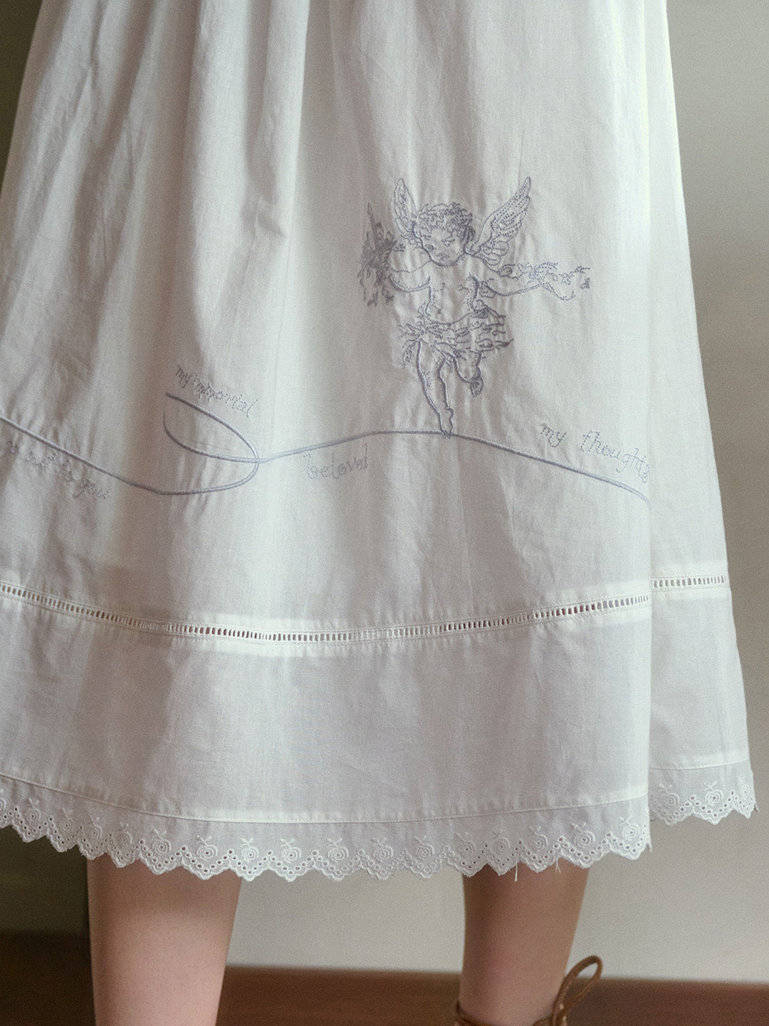 Ava Embroidery White Cotton Skirt