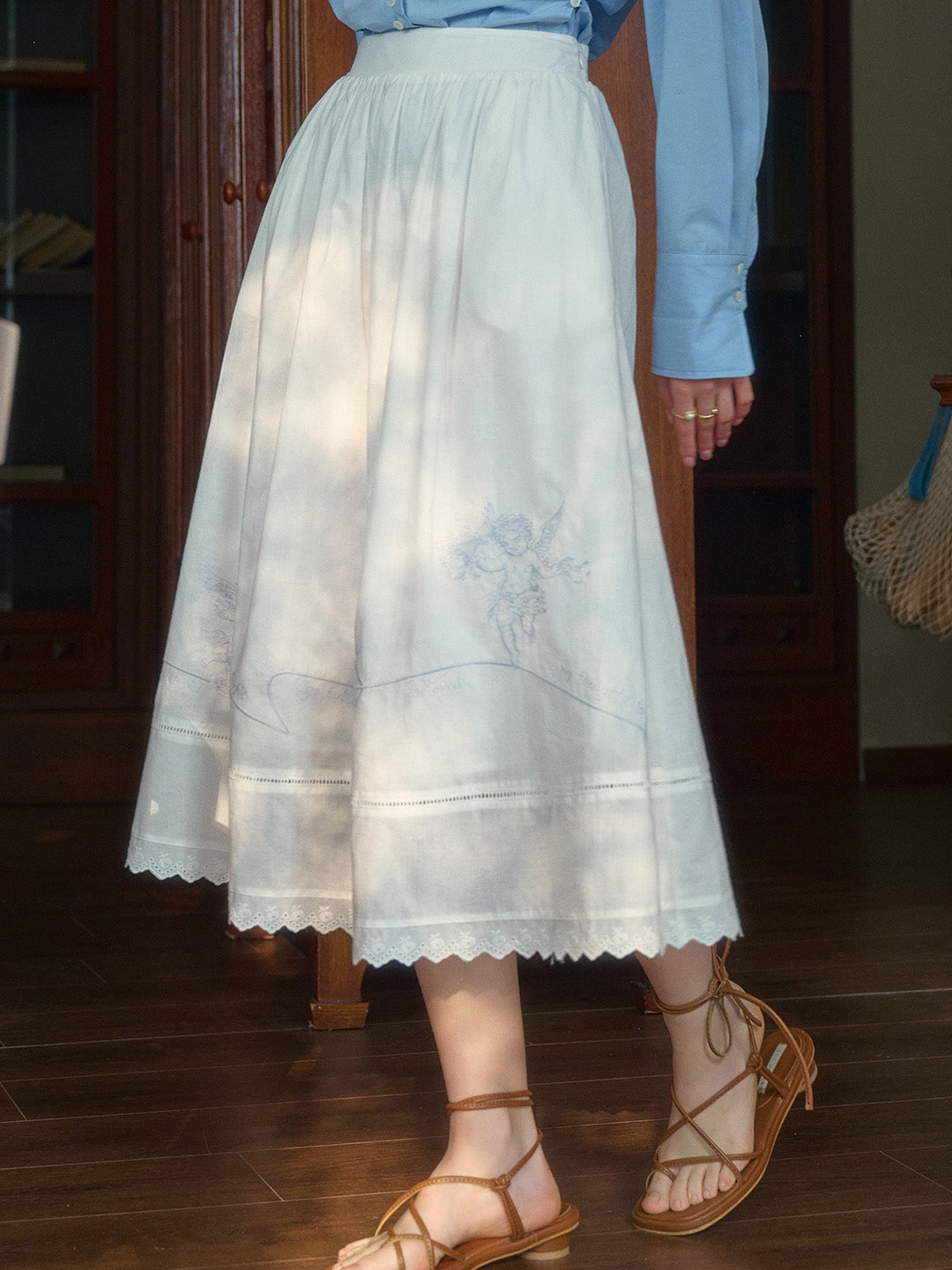 Ava Embroidery White Cotton Skirt