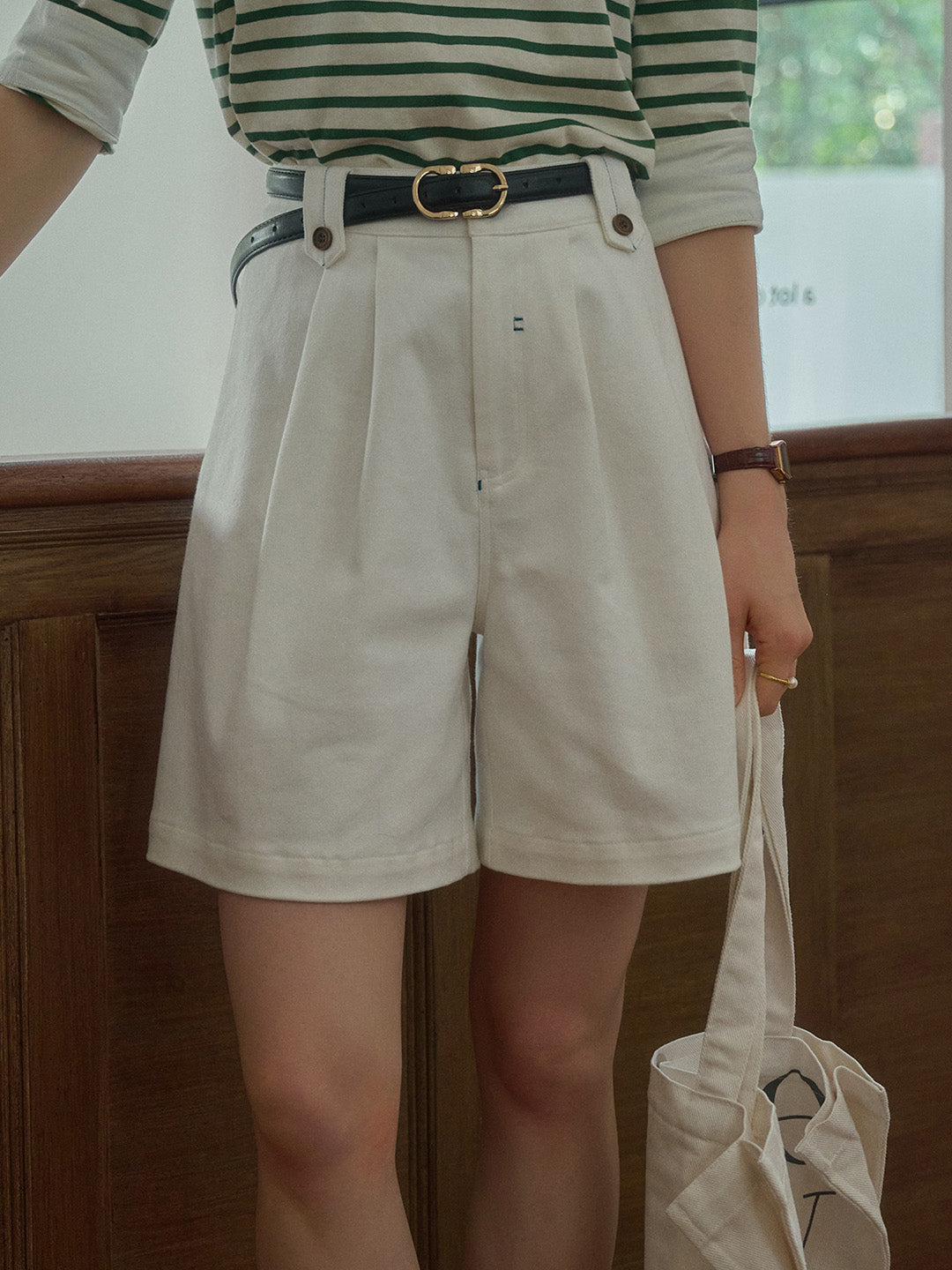 Lily White Pleated Cotton Shorts