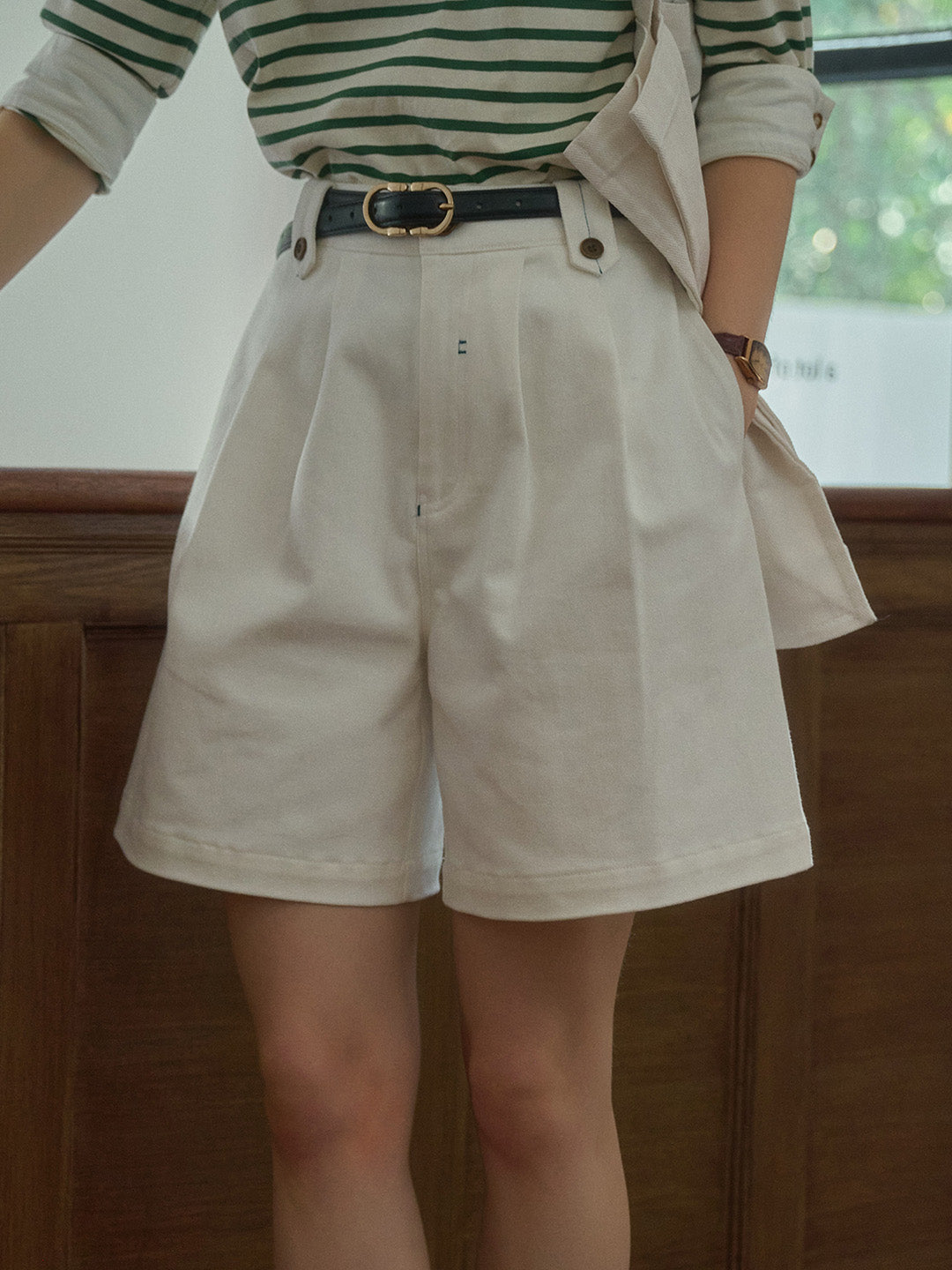 Lily White Pleated Cotton Shorts