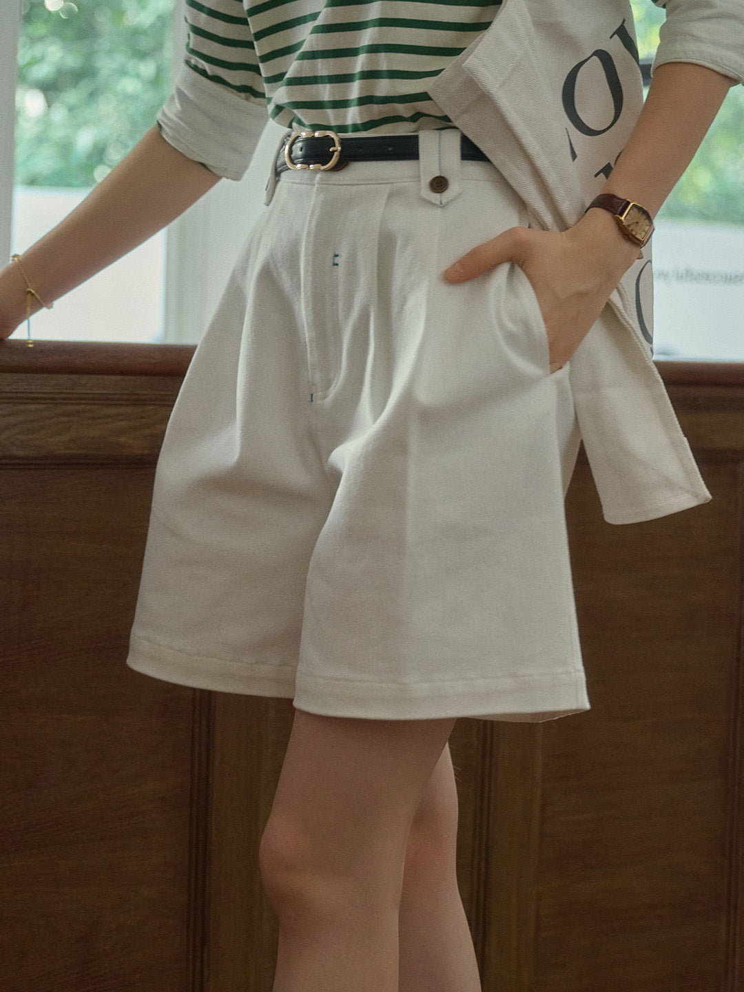 Lily White Pleated Cotton Shorts