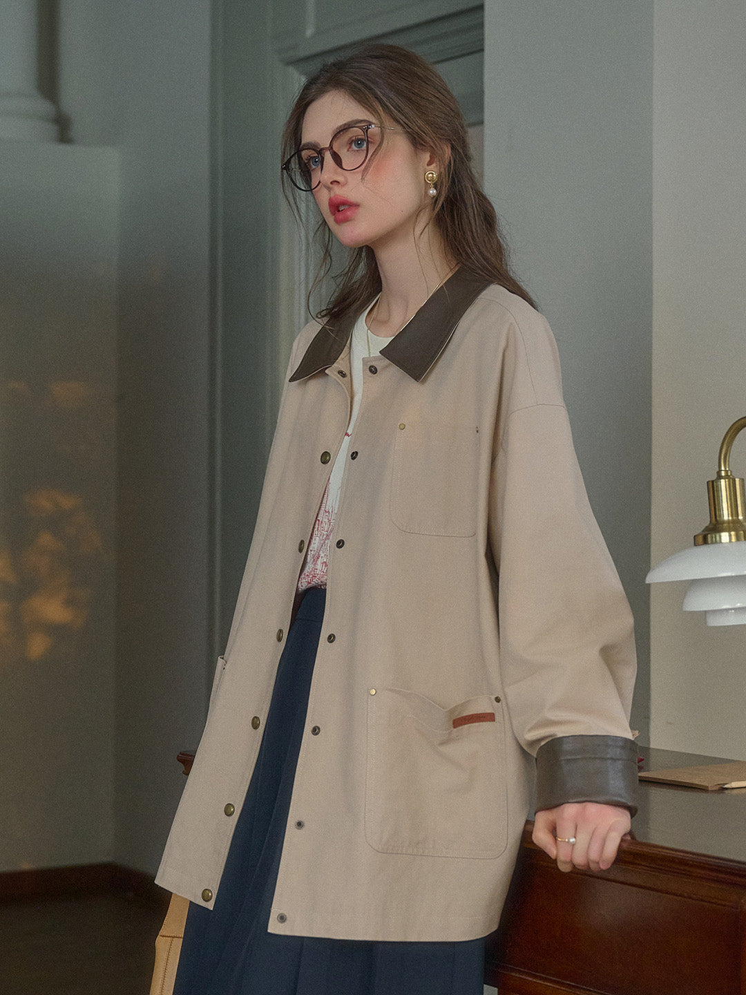 Keti Notched Lapel Pocket Trench Coat