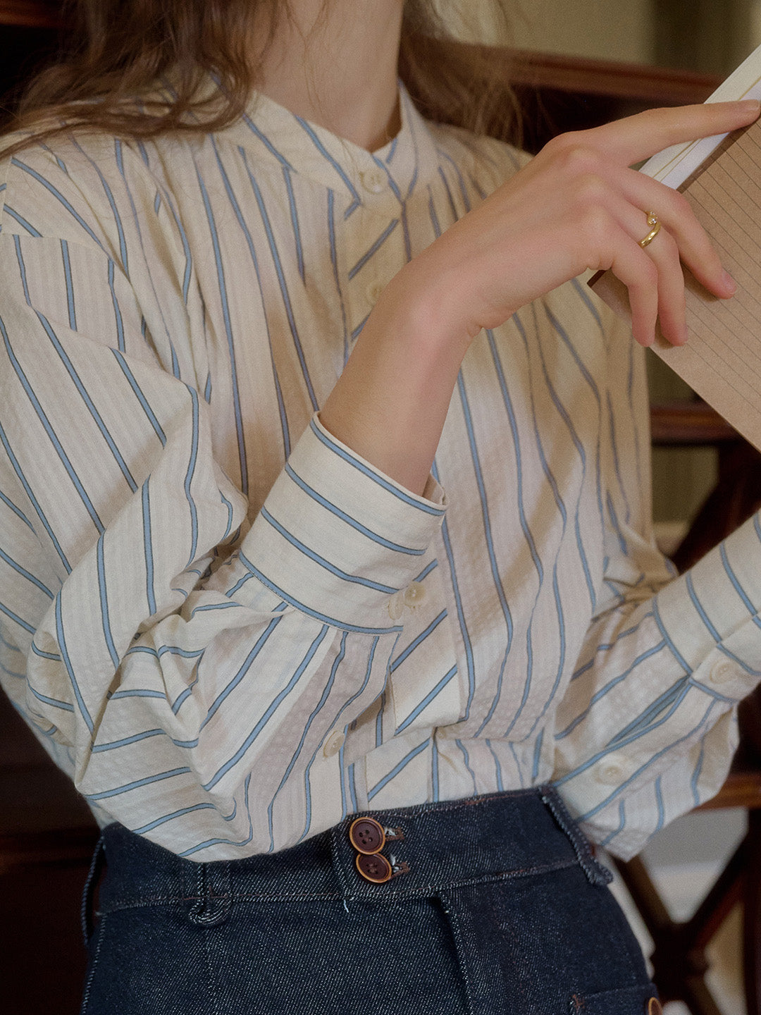 Adelaide Stand Collar Stripes Blouse