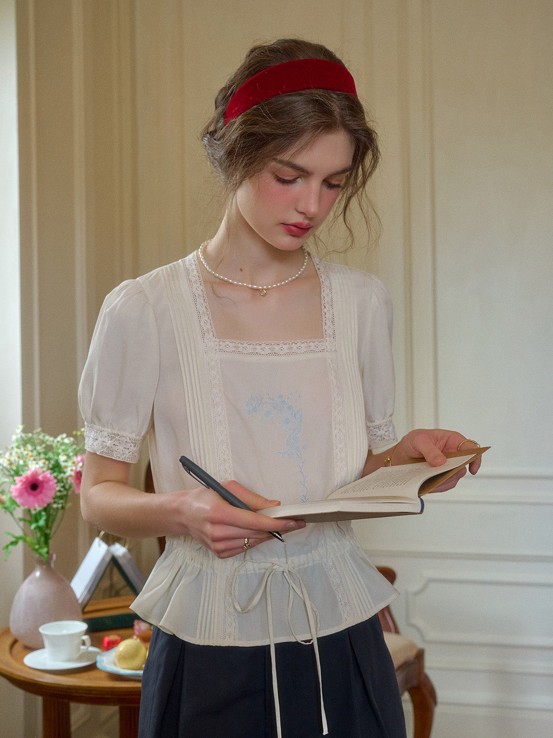 Celeste Square Neck French Embroidery Top