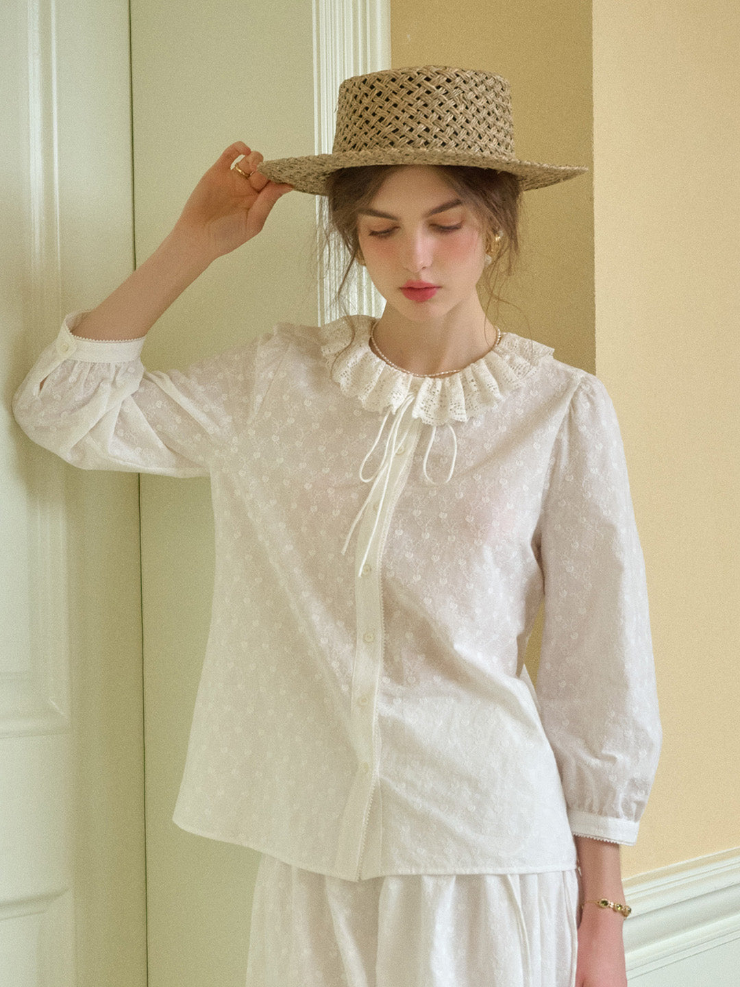 Renee Ruffle Collar 100% Cotton Blouse