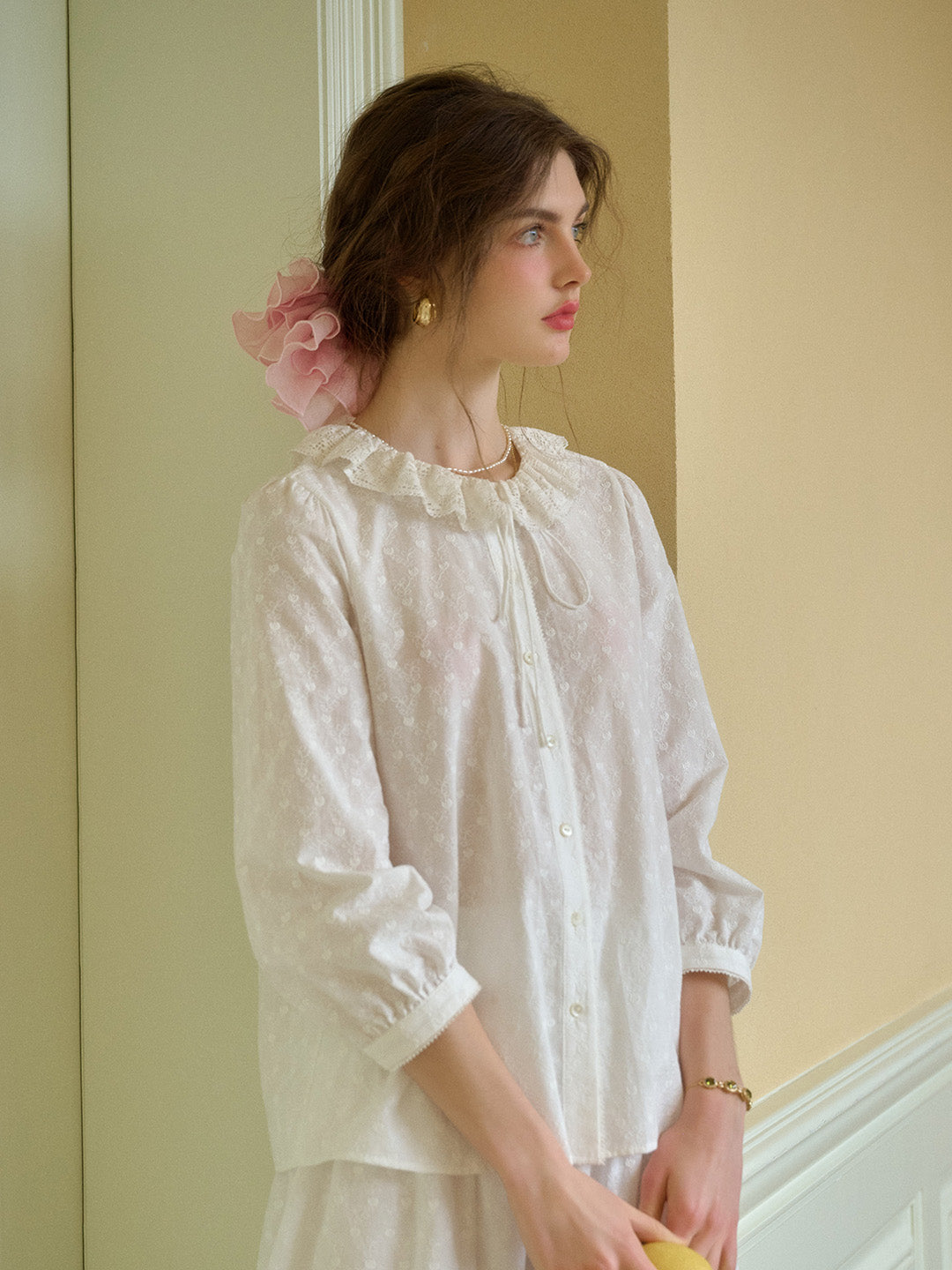 Renee Ruffle Collar 100% Cotton Blouse