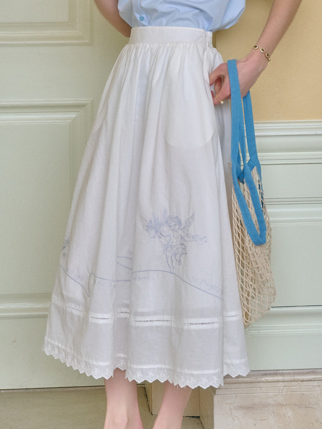 Ava Embroidery White Cotton Skirt