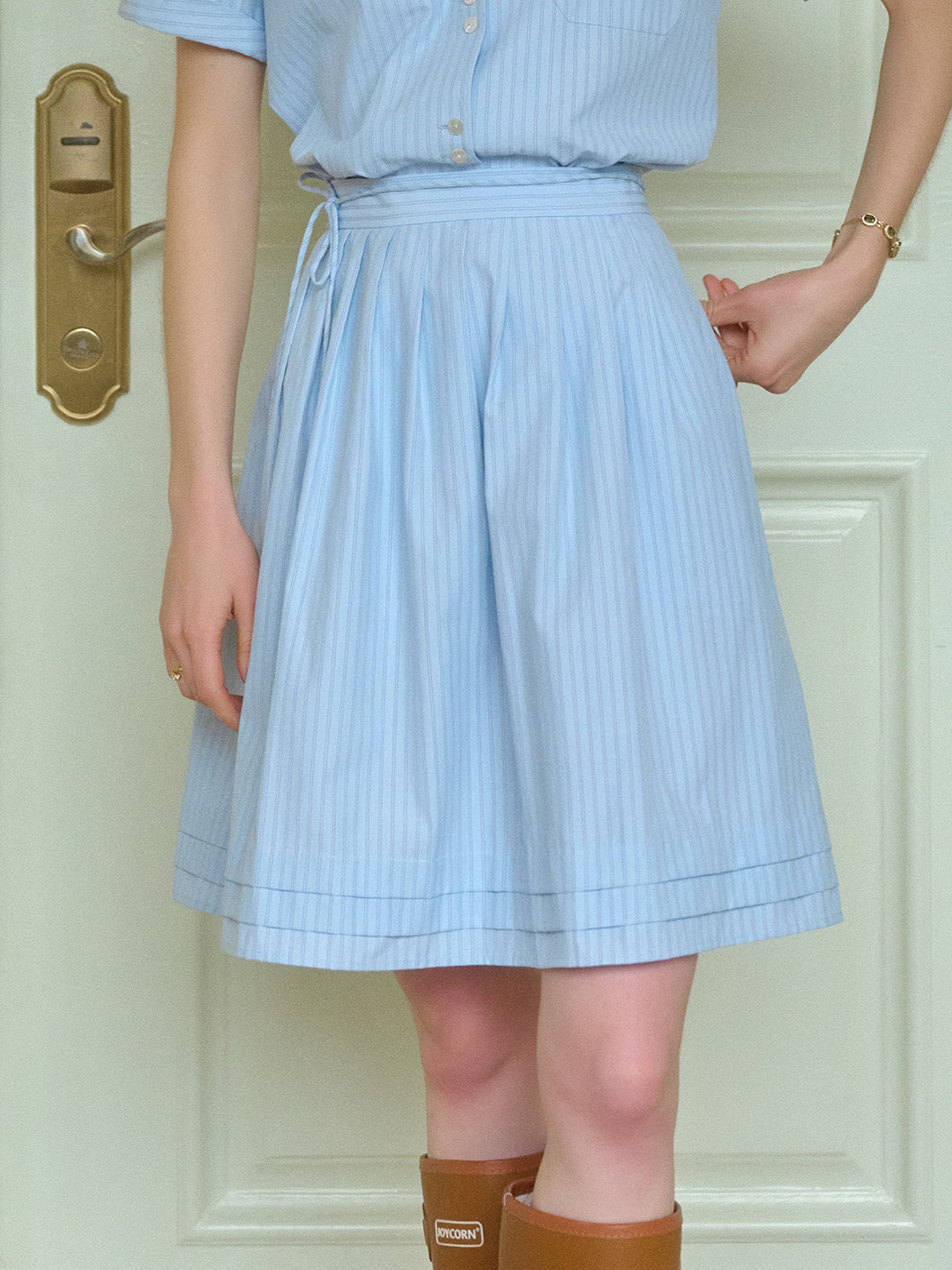 Yuki A-Line Striped Pleated Skirt