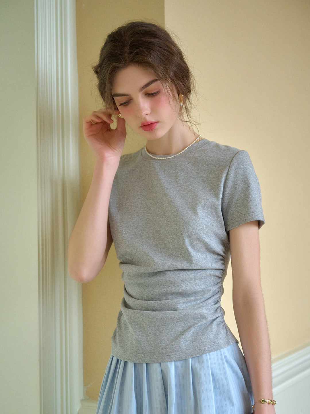 Stella Round Neck Cotton T-shirt - Blue