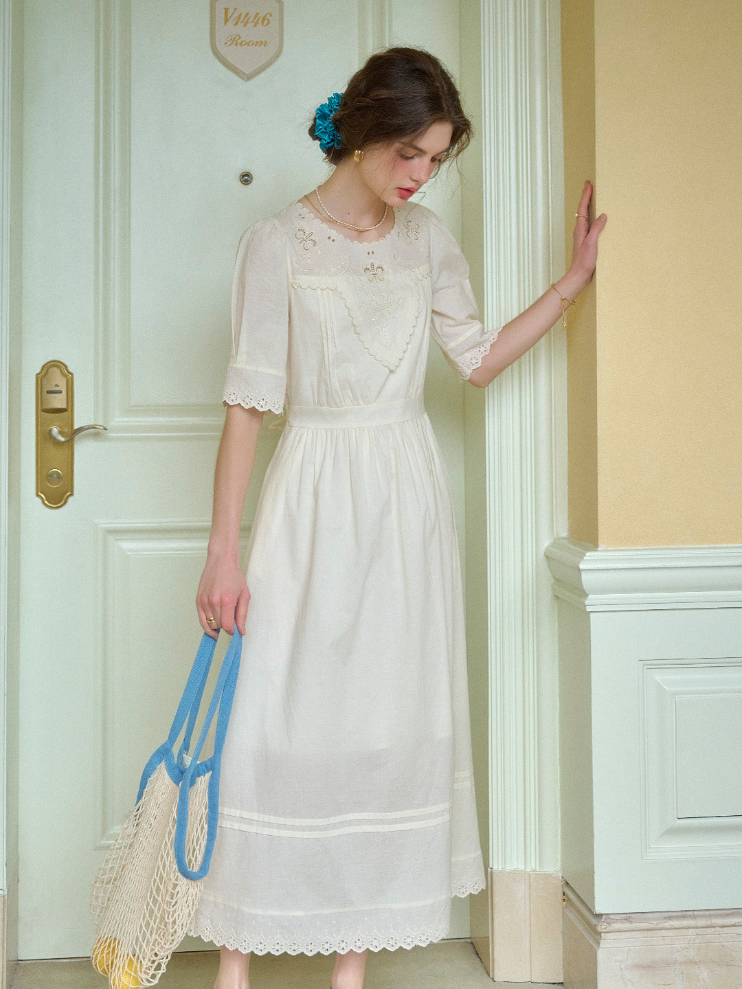 Evie Round Neck Embroidery Dress