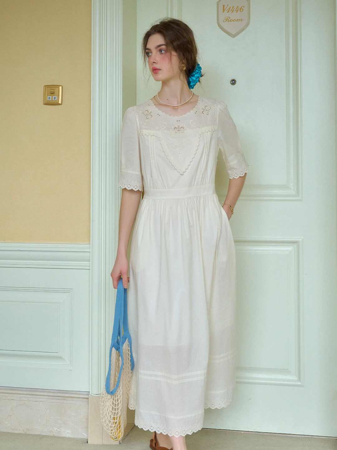 Evie Round Neck Embroidery Dress