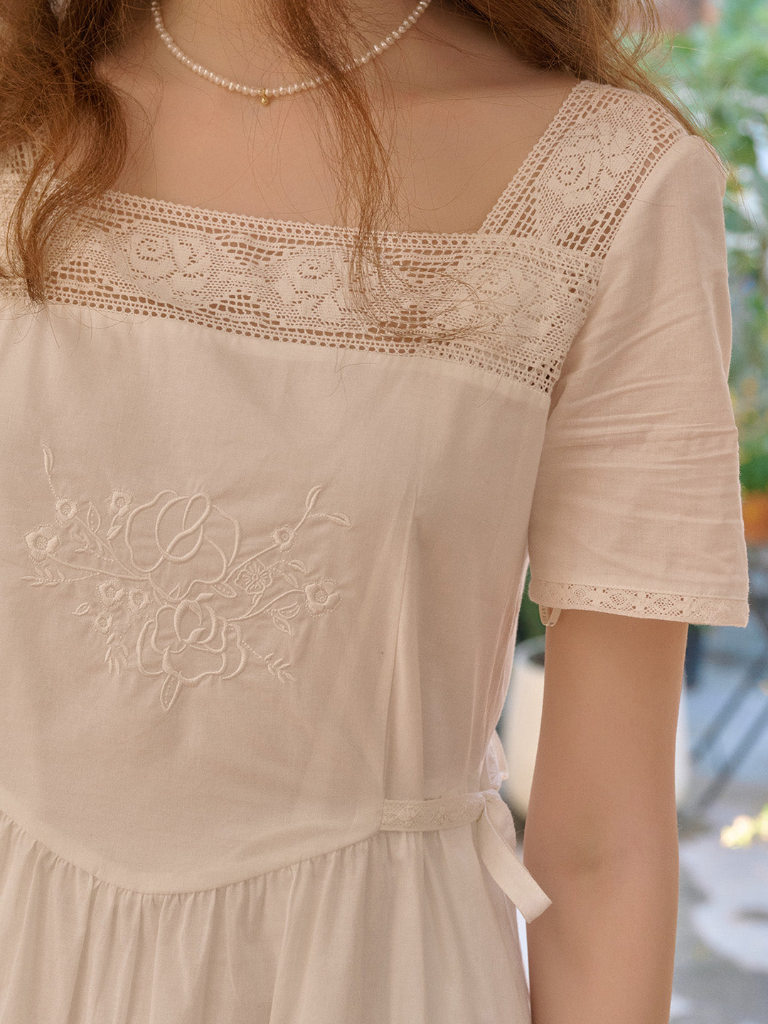 Sia Square Neck Embroidery White Cotton Dress