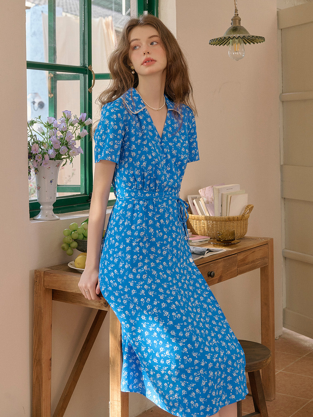 Alba V-Neck X-Line Floral Tea Dress